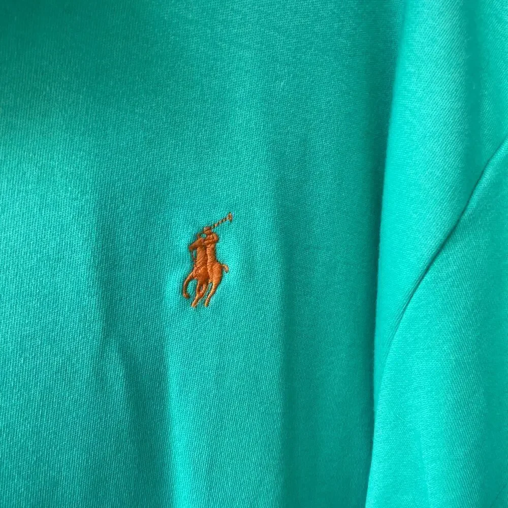 Ralph Lauren Men Green Short Sleeve Smooth Polo Shirt Size XL Orange Logo Preppy
